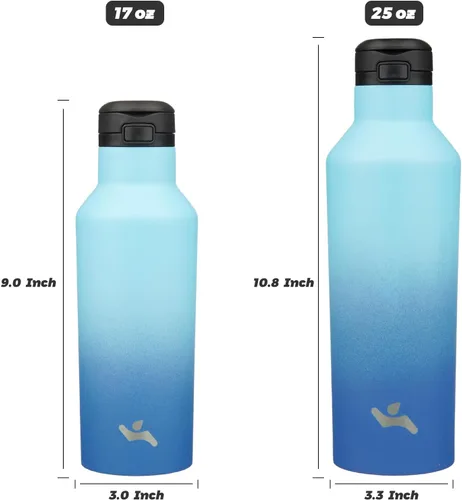 Miniatura 5 de Konokyo - Botella de agua aislada con popote, 25 onzas, doble pared de acero inoxidable al vacío con 2 tapas, cielo