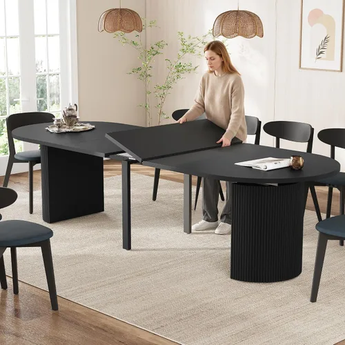 Miniatura 22 de weselon Mesa de comedor extensible de 42 a 105 pulgadas para 4 a 12, mesa de comedor ovalada expandible con base de pedestal estriada y pata