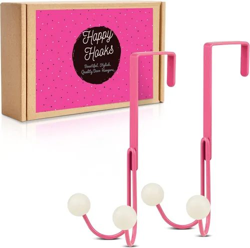 Gancho para toallas sobre la puerta - 2 ganchos rosados por paquete - Adorable gancho para colgar sobre la puerta del baño, bonitos ganchos de