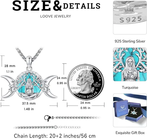 Miniatura 200 de Collar de pentagrama de plata de ley con triple luna, diosa celta, nudo celta, nudo de brujas, Ankh, sol y luna, Hécate, lilith, Santa Muerte