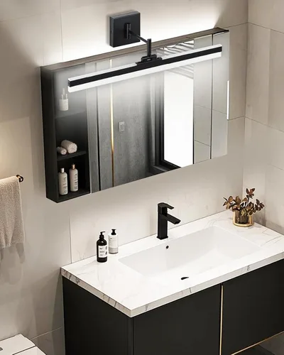 Miniatura 8 de Moderna lámpara de tocador negra ajustable LED para baño sobre espejo giratorio (negro, 23.6 pulgadas, 5CCT regulable)