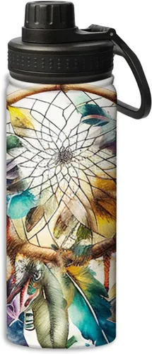 Miniatura 12 de Botella de agua deportiva a prueba de fugas con diseño de conejito junto a flores lilas, 18 onzas, de acero inoxidable duradero de doble pared
