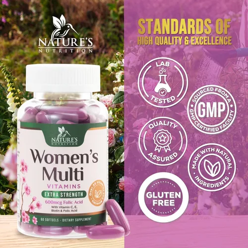 Miniatura 4 de Multivitamínico para mujer – Multivitaminas diarias completas para mujer con calcio, ácido fólico, vitamina A, C, D, E y vitaminas B, zinc y hierro