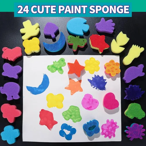 Miniatura 5 de YGDZ Pinceles de esponja para niños, 39 piezas de pinceles de esponja para niños pequeños, sellos de pintura de espuma, herramientas de dibujo