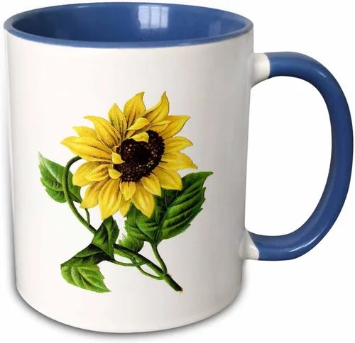 3dRose Taza azul de dos tonos de girasol vintage gigante de 11 oz