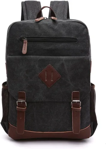 Mochila de lona vintage para hombres y mujeres, mochila casual de 15 pulgadas, mochila para laptop, viajes, senderismo, camping, mochila (negro)