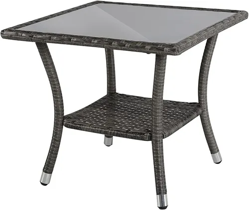 Miniatura 7 de Super Patio Mesa auxiliar de mimbre para patio al aire libre, mesa de centro de mimbre cuadrada con parte superior de vidrio, marco de aluminio
