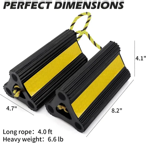 Miniatura 2 de Cuñas de rueda para remolque de RV, caravana, camión, coche, resistentes de uso sencillo, goma con cordón y cinta reflectante amarilla, accesorio