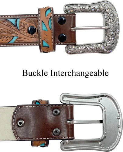 Miniatura 2 de TOPACC Cinturones occidentales para mujer y hombre Cowboy Country Cinturones con hebillas para jeans pantalones Rodeo