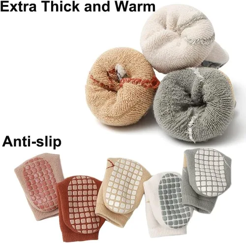 Miniatura 3 de Exegawe Baby Non Slip Socks Winter 5 Pairs Kid Thick Warm Crew Socks with Grips