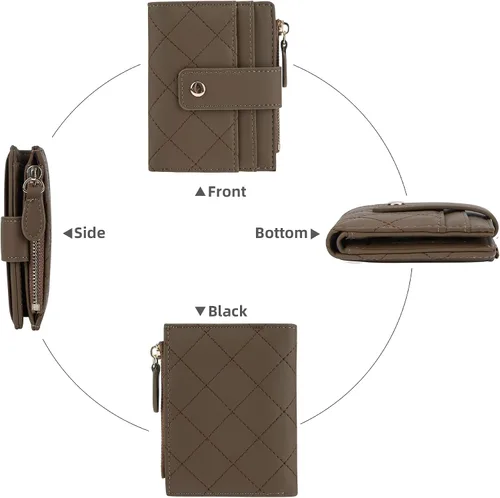 Miniatura 61 de Cartera de cuero para mujer, pequeña, compacta, plegable, con bolsillo para monedas con cremallera