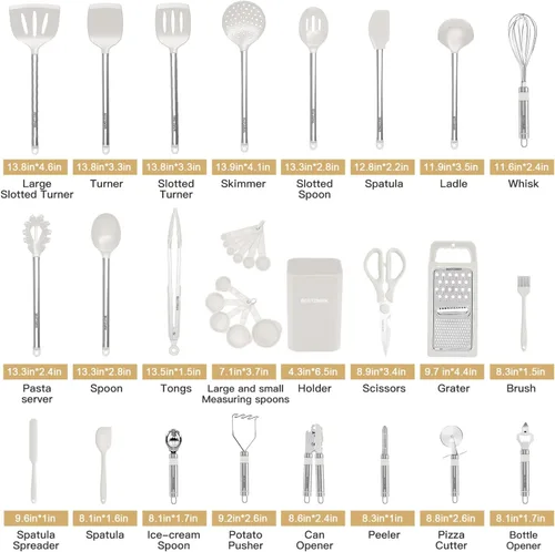 Miniatura 2 de Juego de utensilios de cocina de silicona, 33 utensilios y cucharas antiadherentes, juego de espátulas de silicona y acero inoxidable, las mejores
