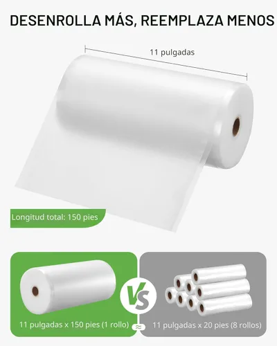 Miniatura 3 de Bolsas selladoras al vacío [2025 Actualizadas] Syntus de 11" x 150' para alimentos con cortador, rollo de bolsas selladoras al vacío con soporte