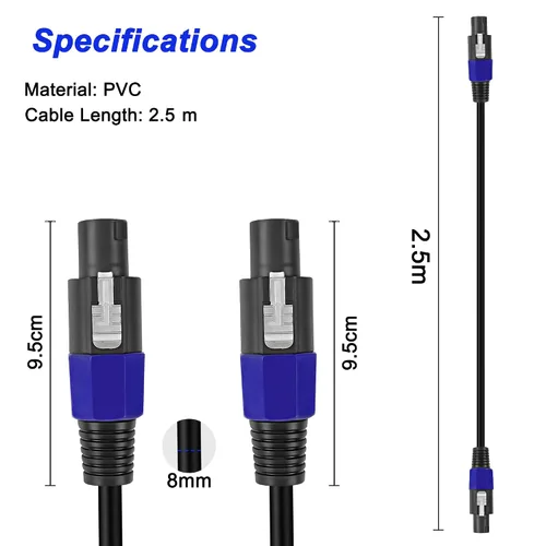 Miniatura 3 de MEIRIYFA Cable de extensión Speakon a Speakon macho a macho Cable de audio de altavoz con bloqueo giratorio para amplificador de altavoz