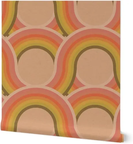 Papel tapiz para despegar y pegar, papel tapiz retro texturizado vintage geométrico 70S 1960S personalizado extraíble Spoonflower