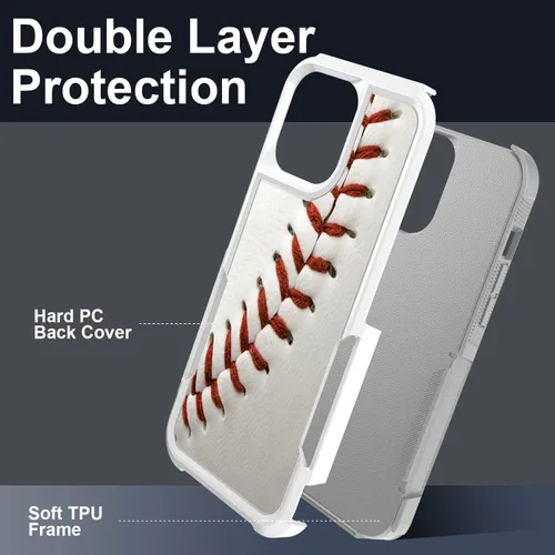 Miniatura 3 de Funda para iPhone 12 Pro Max, diseño blanco deportivo de béisbol, absorción de golpes, policarbonato duro e interior de silicona híbrida de doble