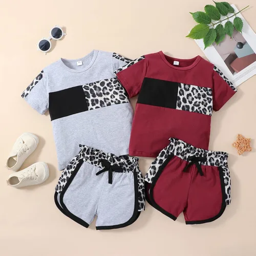 Miniatura 30 de Ropa de verano para niña, camiseta de manga corta para bebé, pantalones cortos, estampado de leopardo, camuflaje, de 18 meses a 6 años