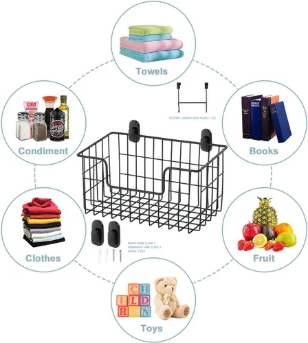 Miniatura 2 de JUNCHU CHERRY Cesta de almacenamiento de alambre, paquete de 2 unidades, montado en pared para cocina, baño, cesta de almacenamiento colgante
