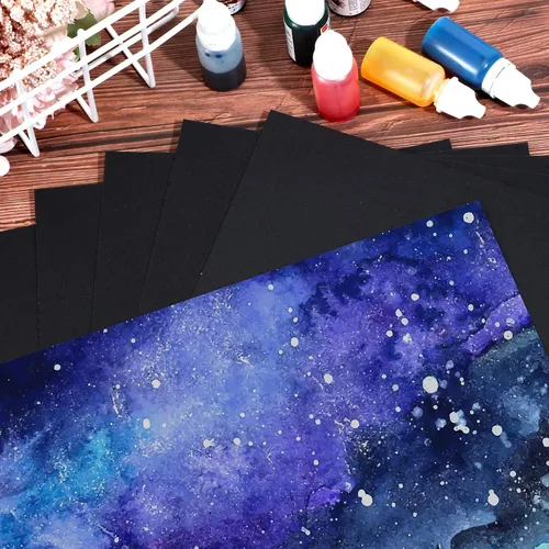 Miniatura 3 de Sabary 50 hojas de papel de acuarela negro de 9 x 12 pulgadas, 250 GSM, para pintura, dibujo y clase de arte