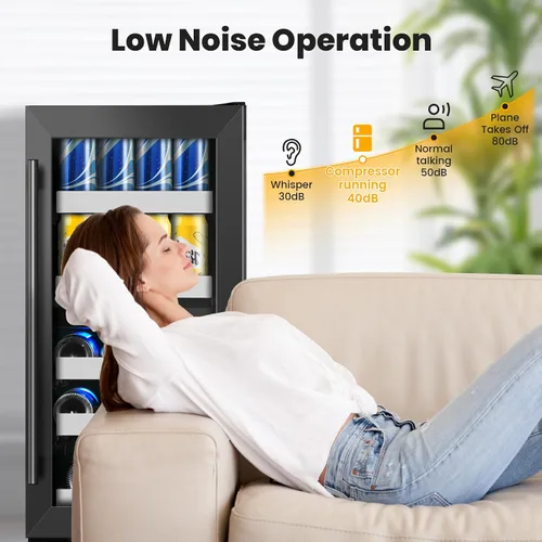 Miniatura 5 de Refrigerador de bebidas de 15 pulgadas, 13 botellas y 48 latas bajo encimera, refrigerador de bebidas negro con compresor de bajo ruido, enfriador