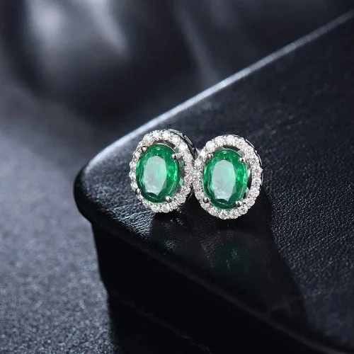 Miniatura 5 de Lanmi - Pendientes de oro blanco de 14 quilates con diamantes naturales de esmeralda para mujer