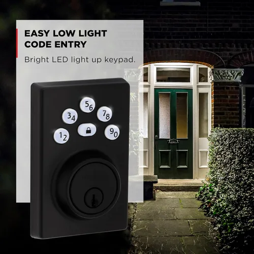 Miniatura 7 de Kwikset Powerbolt 240 Pestillo Electrónico Contemporáneo con Teclado de 5 Botones Negro Mate para Puerta, con Entrada sin Llave Conveniente, Códigos