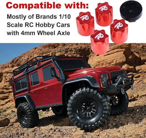 Miniatura 4 de Hobbypark Adaptador de tapa central de llanta de automóvil RC de aluminio para 1/10 RC Crawler Traxxas TRX4 Axial SCX10 90046 D90 Redcat Gen7 (rojo)