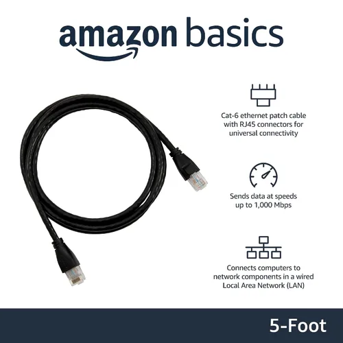 Miniatura 2 de Amazon Basics Cable de conexión Ethernet RJ45 Cat-6 de 5 pies (1.5 metros), 16 paquetes de 10, 160 unidades en total, negro
