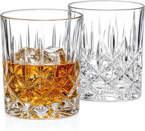 HISTORY COMPANY Men's Bar at the Astor Crystal Old Fashioned Glasses Juego de 2 piezas - Vasos de whisky vintage (colección de caja de regalo)