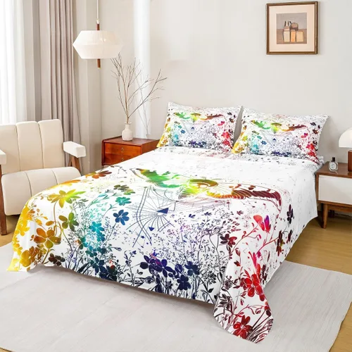 Miniatura 30 de Erosebridal Juego de sábanas tamaño individual con estampado de luna, diseño de flores de loto, color morado degradado, juego de sábanas orientales