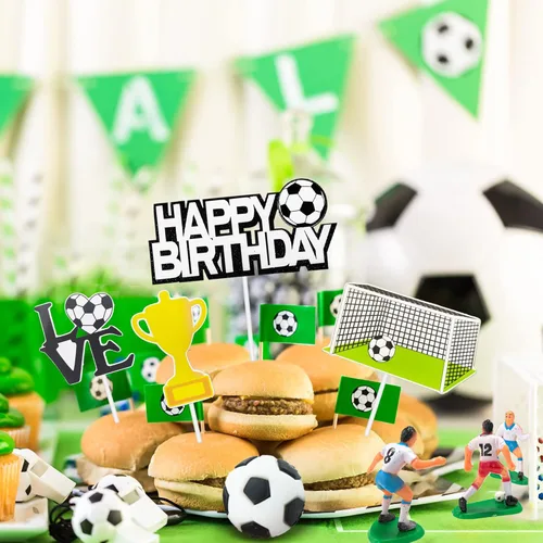 Miniatura 4 de 19 piezas de decoración de pastel de fútbol – decoración temática de jugador de fútbol para fiesta de fútbol, suministros de fiesta de cumpleaños