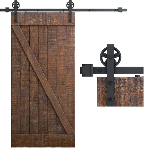 Miniatura 13 de SMARTSTANDARD Kit de herrajes para puerta corrediza de granero de alta resistencia de 6 pies, 4 pies a 18 pies, negro, suave y silencioso, simple