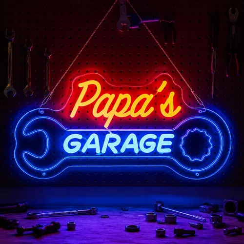 Miniatura 11 de Letrero de neón personalizado para garaje, letrero de luz LED personalizado con forma de llave inglesa, decoración de pared de taller de mecánica