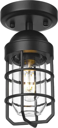 Miniatura 21 de Emliviar Lámpara de techo estilo granja, luz semiempotrada vintage para interior, luz de seguridad con vidrio templado transparente, acabado