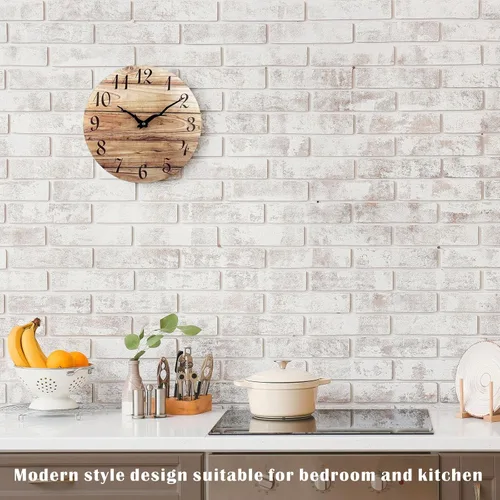 Miniatura 6 de Plumeet Reloj de Pared Pequeño, Relojes de Pared de Madera Sin Marco de 10'', con Movimiento de Cuarzo Silencioso, Relojes Rústicos de Nogal