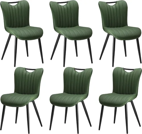 Miniatura 13 de Juego de 2 sillas de comedor tapizadas de cuero, modernas sillas de comedor de cocina de mediados de siglo con patas de metal negro, sillas