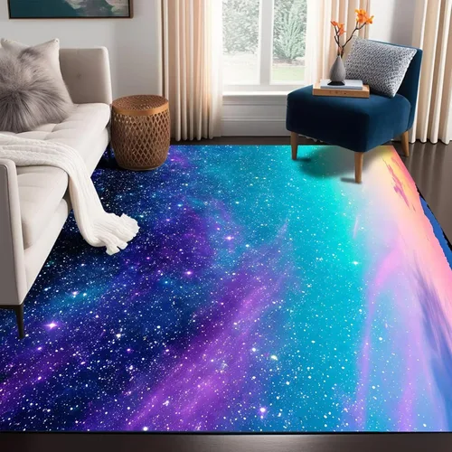 Miniatura 8 de Alfombra de galaxia de 2 x 3 pies, alfombra espacial para niños y niñas, dormitorio, sala de estar, océano, transbordador, barco, alfombra de noche