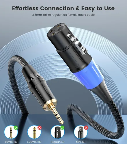 Miniatura 4 de Cable XLR a 0.138 in de 3.3 pies, desequilibrado, regular, hembra, XLR a conector estéreo de 1/8 pulgadas, cable de micrófono auxiliar para teléfono