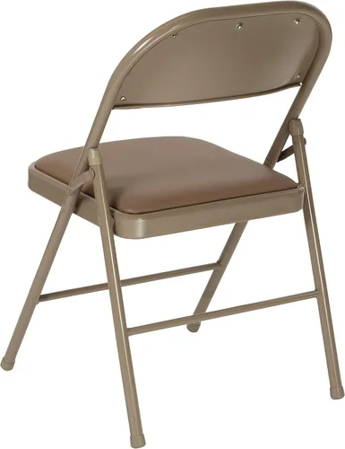 Miniatura 8 de EMMA + OLIVER Paquete de 2 sillas plegables de vinilo beige con doble refuerzo