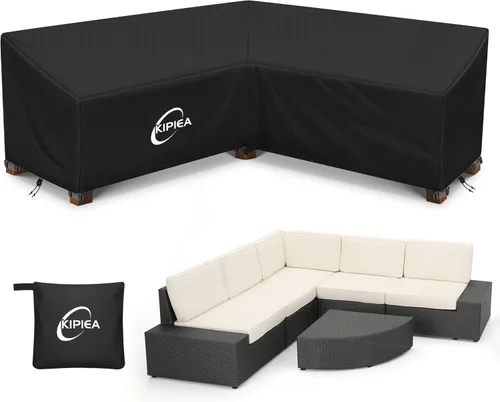 Miniatura 19 de Kipiea Funda para Sofá Seccional en Forma de L para Patio, Tela Oxford Resistente 420D, Funda Seccional para Exteriores con 6 Hebillas a Prueba