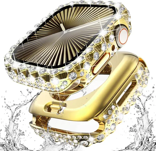 Miniatura 19 de Surace Estuche 2 en 1 impermeable brillante compatible con Apple Watch Series 9/8/7 de 45 mm, protector de pantalla, borde de encaje, diamante