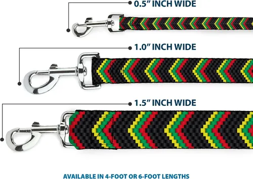 Miniatura 3 de Buckle-Down Correa para mascotas - Chevron Weave Negro/Rasta - 4 pies de largo - 1" de ancho