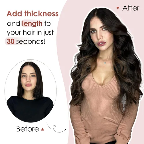 Miniatura 7 de Benehair Extensiones de cabello humano real de una pieza con clip, 3/4, cabeza completa, en forma de V, trama más gruesa, malla de encaje, Negro