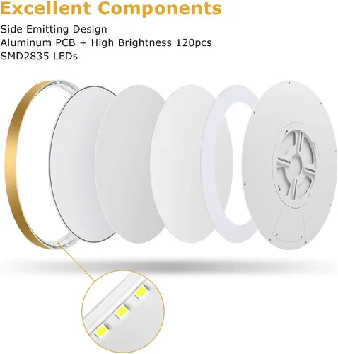 Miniatura 3 de Lámpara de techo LED empotrada de 9 pulgadas, 18 W (equivalente a 180 W), 1800 LM, luz blanca diurna de 5000 K, IP40, luces de techo LED modernas