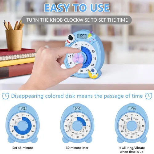 Miniatura 5 de Ainiv Temporizador visual de 60 minutos para niños, temporizador de cuenta regresiva para aula, oficina, cocina, lindos temporizadores magnéticos
