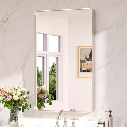 Miniatura 64 de Keonjinn Espejos de baño negros para sobre el fregadero, espejos cuadrados grandes de 36 x 36 pulgadas para pared, espejo rectangular redondeado
