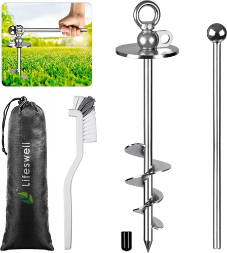Miniatura 10 de Estaca de amarre resistente de 15" para perros, giro de 360°, sin enredos, fácil de instalar, para perros grandes de hasta 220 libras, perfecta