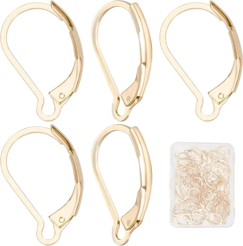 Miniatura 18 de SUNNYCLUE 1 caja de 80 piezas de hallazgos de aretes con cierre de palanca, hallazgos de aretes de aro Huggie, ganchos de oreja con cierre de 1 caja