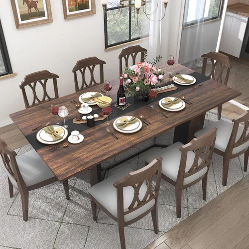 Miniatura 9 de Hlivelood - Mesa de comedor de 71 pulgadas para 6 personas, mesa de cocina rectangular moderna color marrón con superficie de madera impermeable