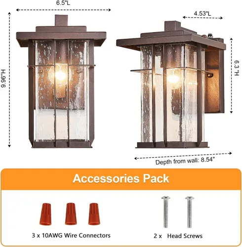 Miniatura 6 de Paquete de 2 lámparas de pared para exteriores del anochecer al amanecer, lámpara de pared exterior de bronce aceitado, montaje en pared, luz